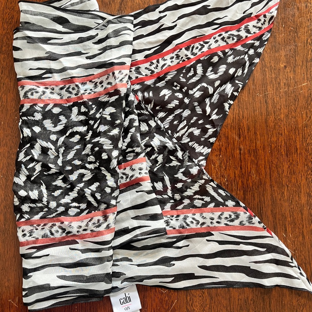 CAbi Fable Scarf Black and White Printed Skinny Scarf with Red Trim - Picture 2 of 3